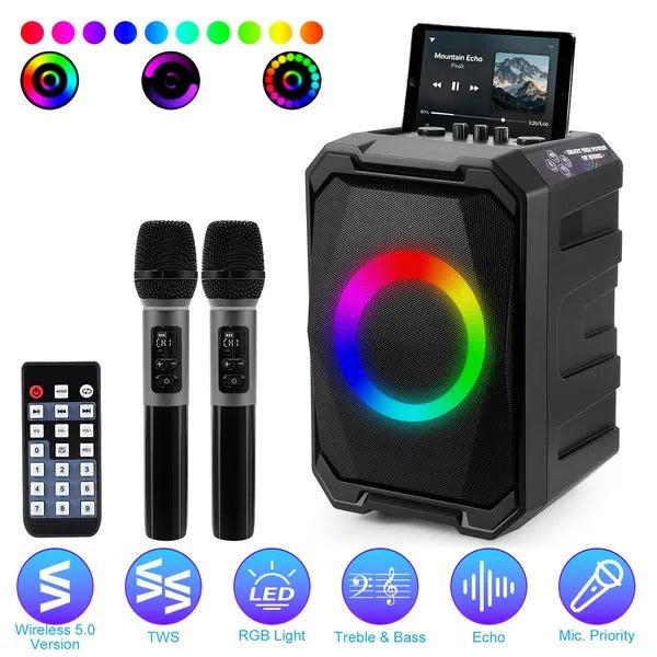 Portable Wireless Party Speaker with LED Light and Mics