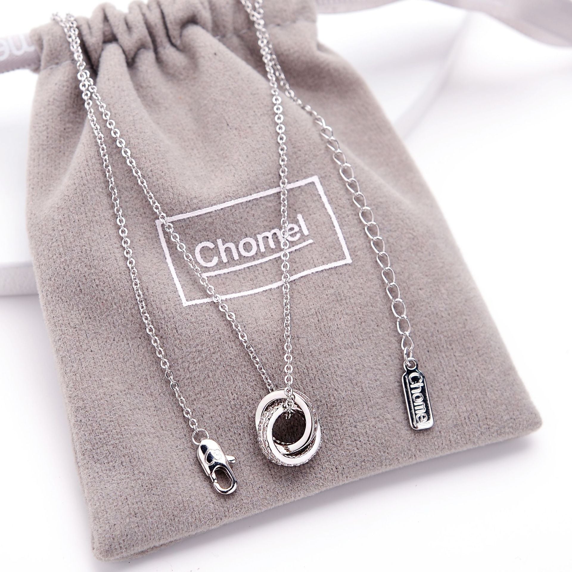 Chomel Silver Double Ring Necklace