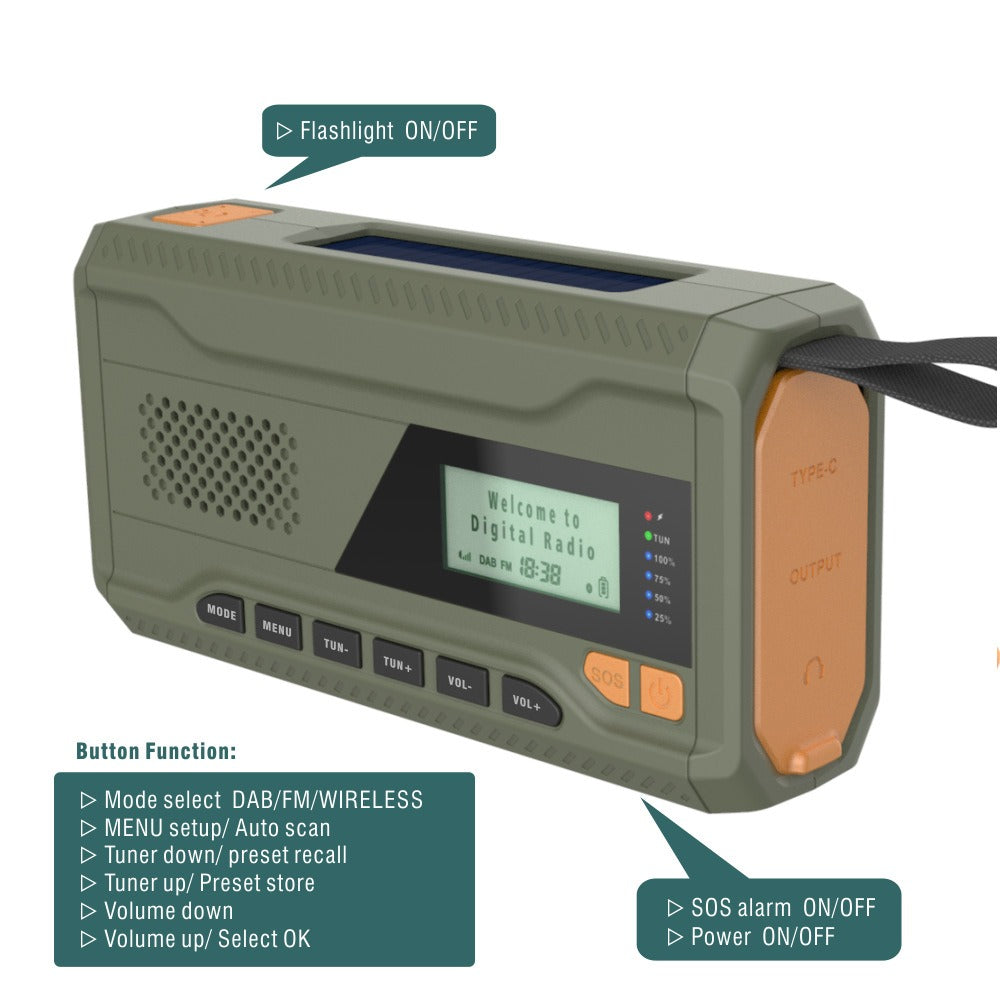 Emergency Solar Hand Crank Bluetooth Radio