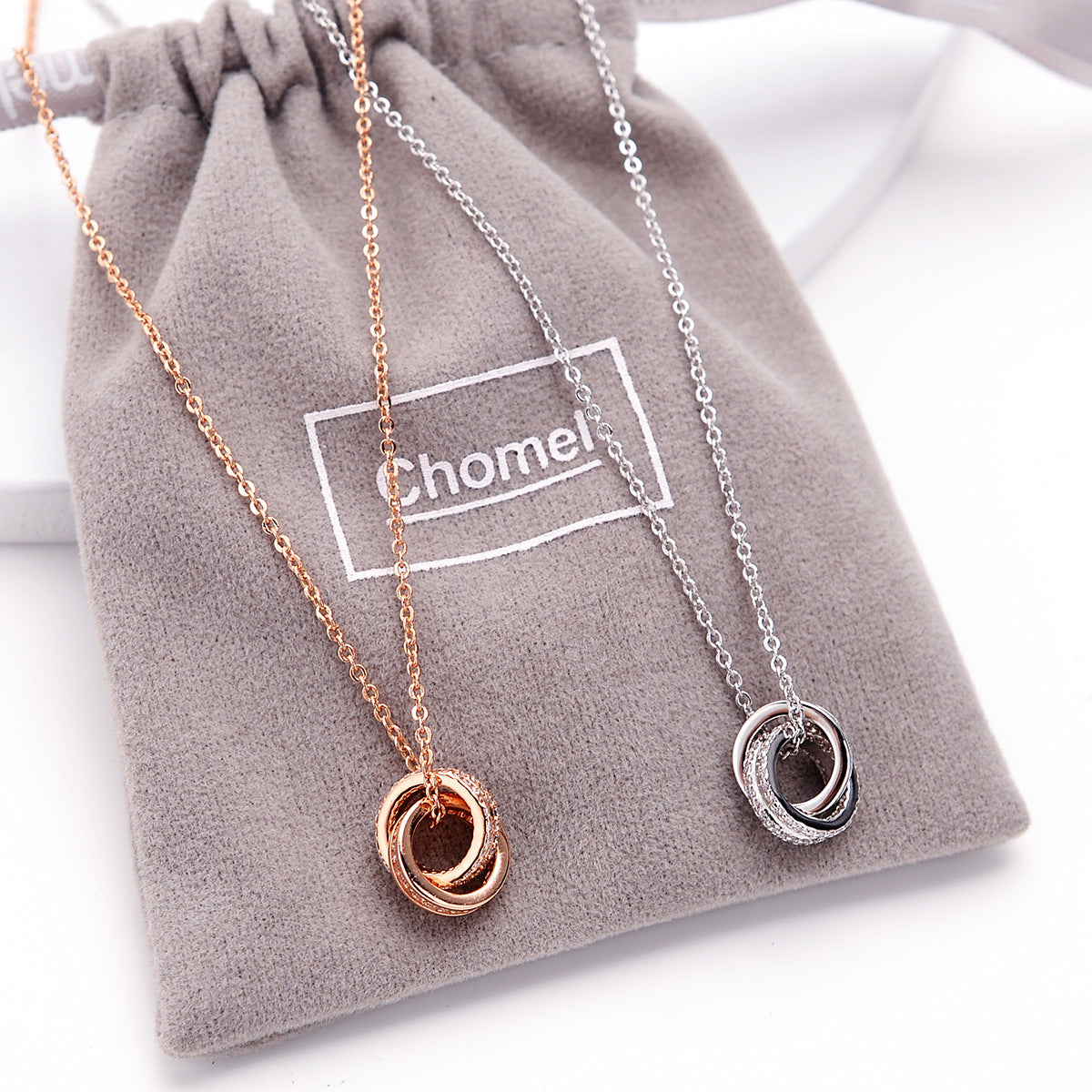 Chomel Silver Double Ring Necklace