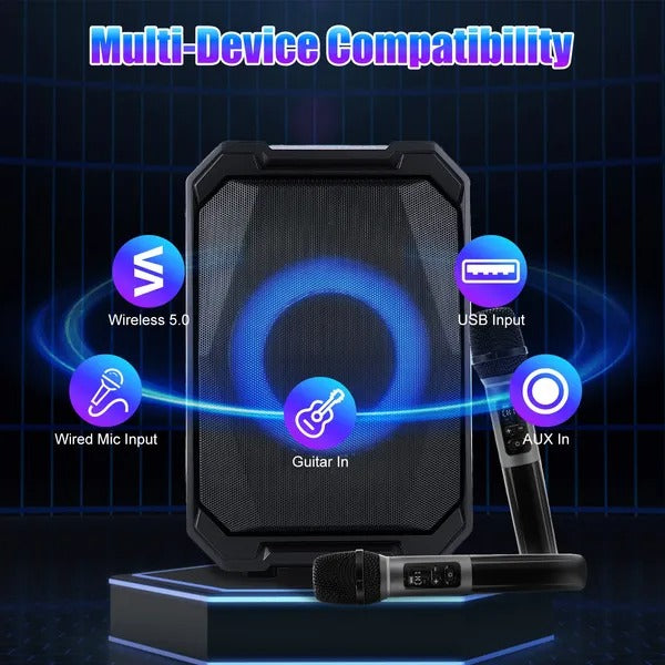 Portable Wireless Party Speaker with LED Light and Mics