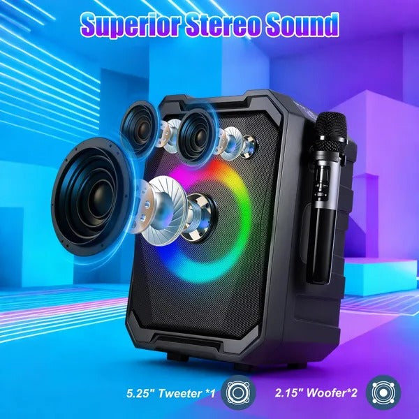 Portable Wireless Party Speaker with LED Light and Mics